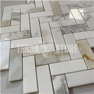 Calacatta Gold Marble 1X3 Herringbone Mosaic Tile Polished