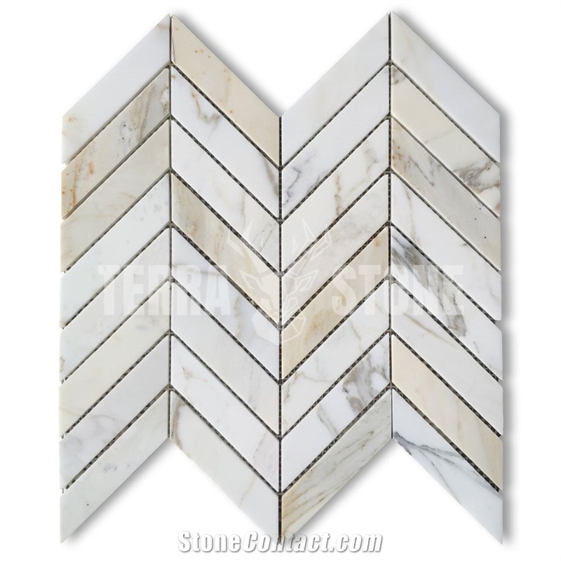 Calacatta Gold Marble 1X4 Chevron Mosaic Tile Honed