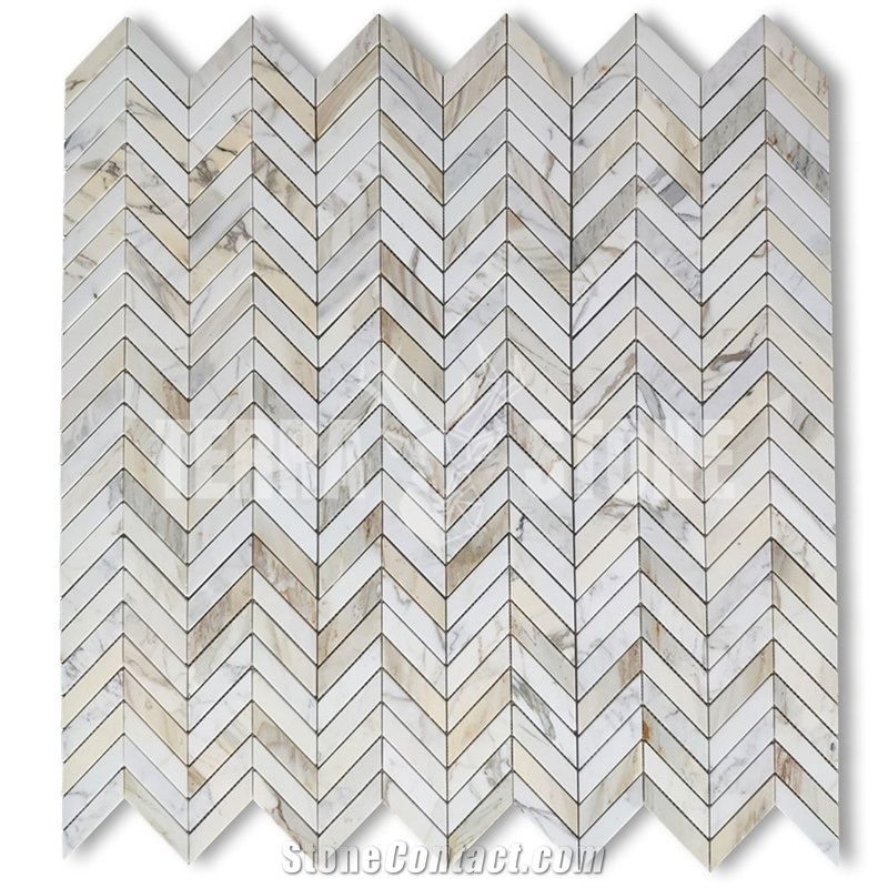 Calacatta Gold Marble 1X4 Chevron Mosaic Tile Honed