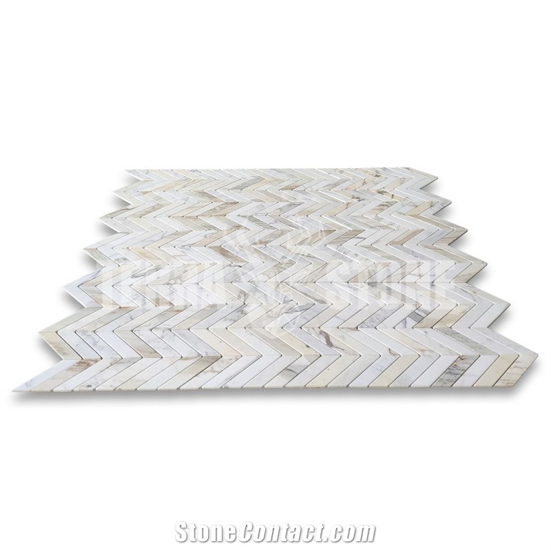 Calacatta Gold Marble 1X4 Chevron Mosaic Tile Honed