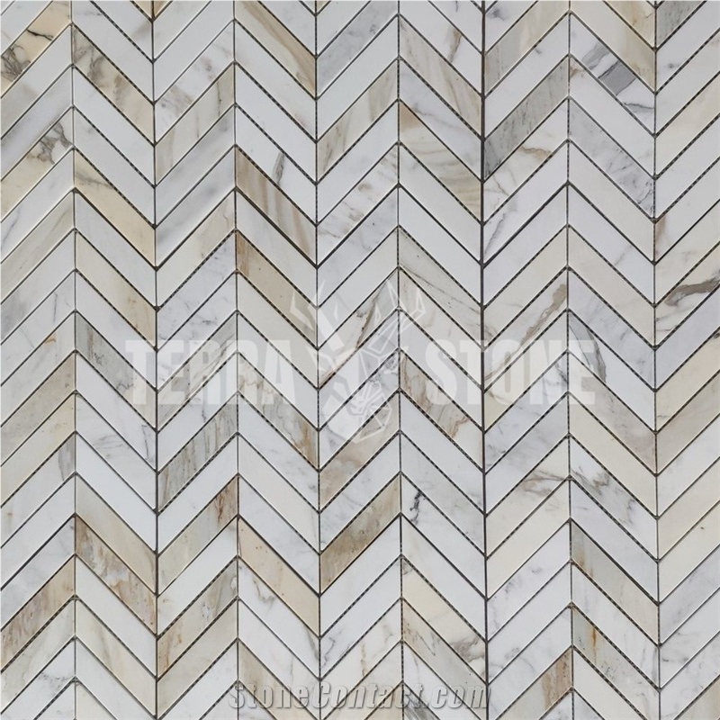 Calacatta Gold Marble 1X4 Chevron Mosaic Tile Honed