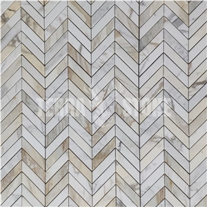 Calacatta Gold Marble 1X4 Chevron Mosaic Tile Honed