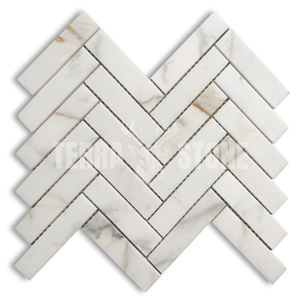 Calacatta Gold Marble 1X4 Herringbone Mosaic Tile Polished
