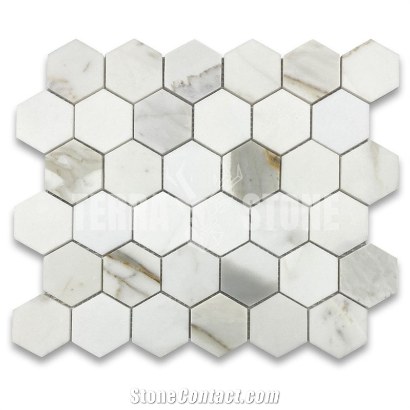 Calacatta Gold Marble 2 Inch Hexagon Mosaic Tile