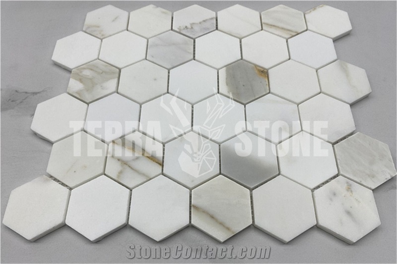 Calacatta Gold Marble 2 Inch Hexagon Mosaic Tile