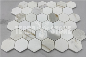 Calacatta Gold Marble 2 Inch Hexagon Mosaic Tile