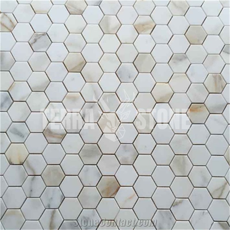 Calacatta Gold Marble 2 Inch Hexagon Mosaic Tile