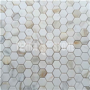 Calacatta Gold Marble 2 Inch Hexagon Mosaic Tile
