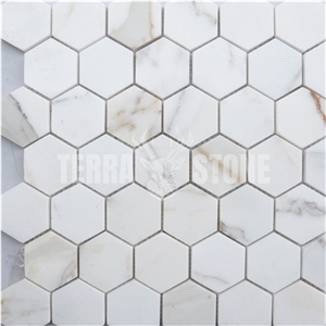 Calacatta Gold Marble 2 Inch Hexagon Mosaic Tile