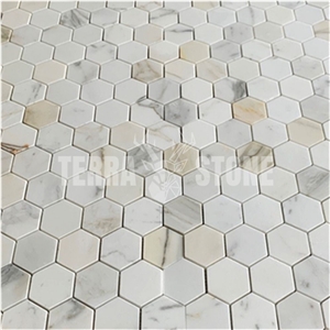 Calacatta Gold Marble 2 Inch Hexagon Mosaic Tile