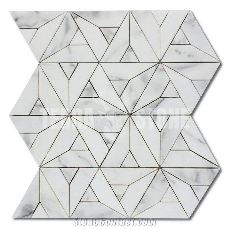 Calacatta Gold Marble Waterjet Mosaic Tile In Prima Pyramids