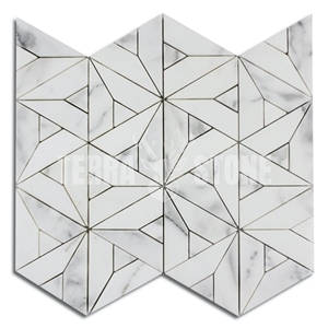 Calacatta Gold Marble Waterjet Mosaic Tile In Prima Pyramids