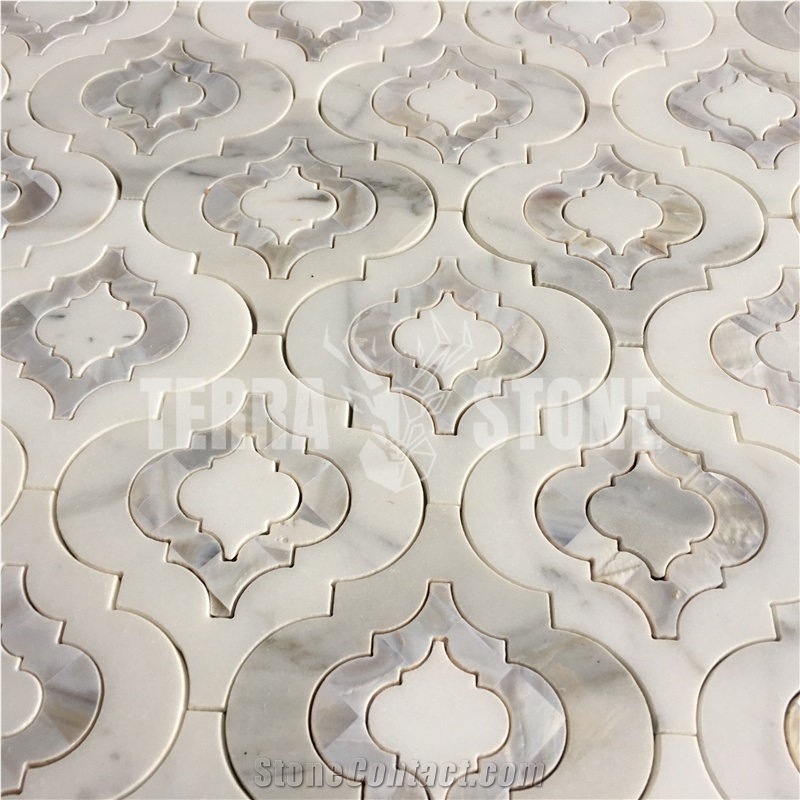 Calacatta Marble Mix Mother Of Pearl Waterjet Mosaic