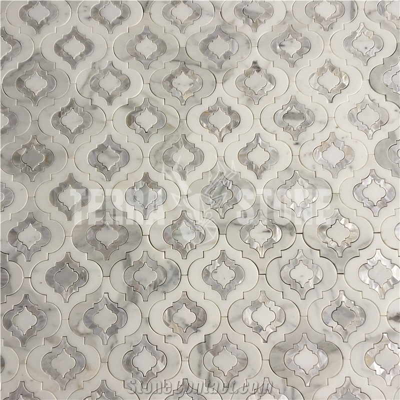 Calacatta Marble Mix Mother Of Pearl Waterjet Mosaic