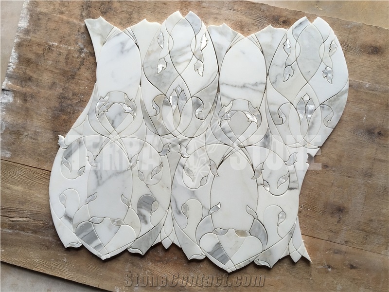 Calacatta Marble Mother Pearl Shell Waterjet Mosaic Tile