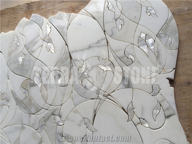 Calacatta Marble Mother Pearl Shell Waterjet Mosaic Tile