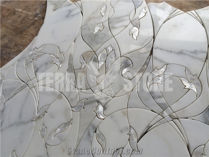 Calacatta Marble Mother Pearl Shell Waterjet Mosaic Tile