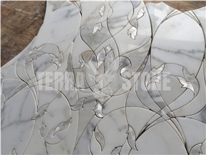 Calacatta Marble Mother Pearl Shell Waterjet Mosaic Tile