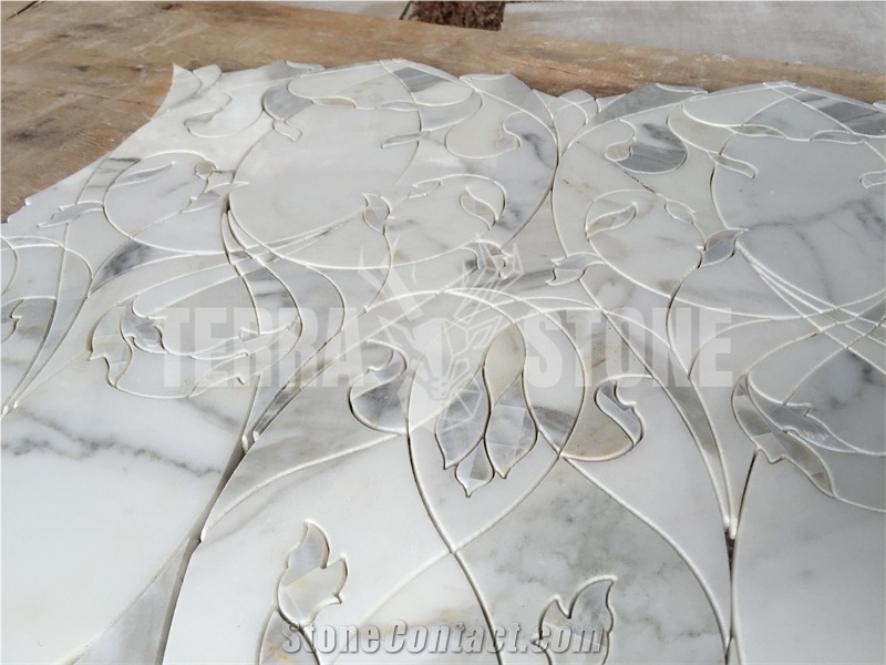 Calacatta Marble Mother Pearl Shell Waterjet Mosaic Tile