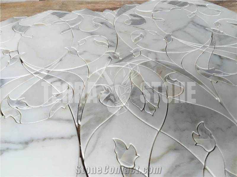 Calacatta Marble Mother Pearl Shell Waterjet Mosaic Tile