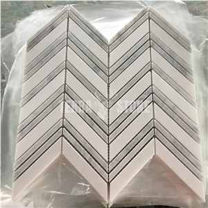 Carrara And Thassos White Marble Chevron Mosaic Tile