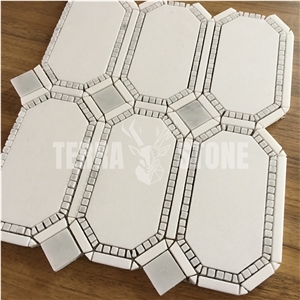 Carrara Marble Chipped Mosaic Hexagon Waterjet Tile