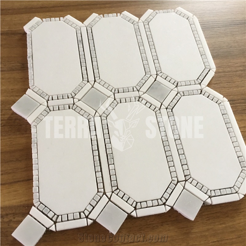 Carrara Marble Chipped Mosaic Hexagon Waterjet Tile