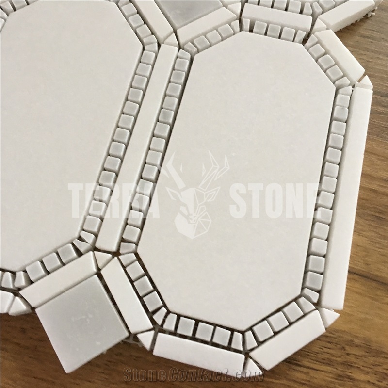 Carrara Marble Chipped Mosaic Hexagon Waterjet Tile