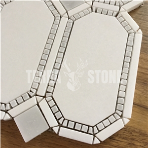 Carrara Marble Chipped Mosaic Hexagon Waterjet Tile