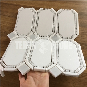 Carrara Marble Chipped Mosaic Hexagon Waterjet Tile