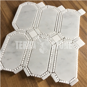 Carrara Marble Chipped Mosaic Hexagon Waterjet Tile