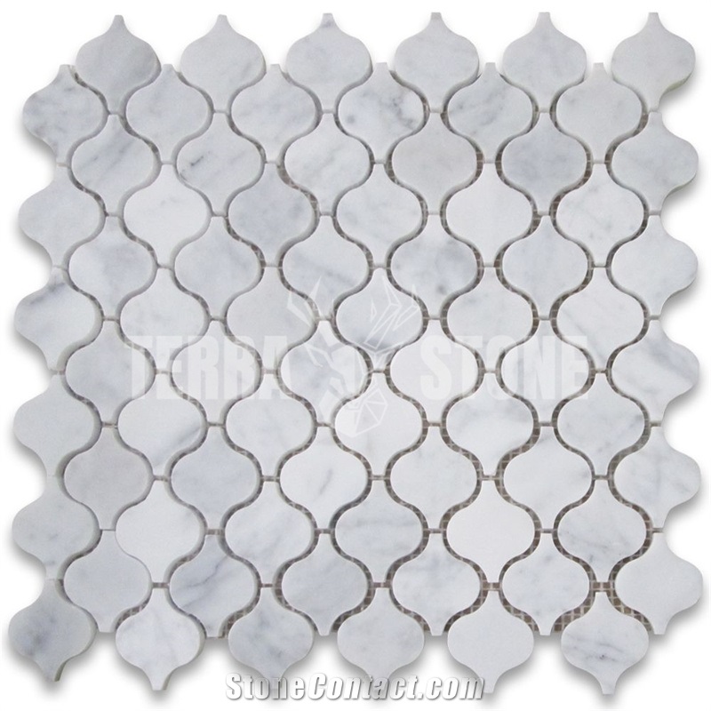 Carrara Marble Mini Arabesque Baroque Lantern Mosaic Tile
