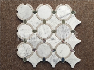Carrara Water Jet Marble Glass Mosaic Round Wall Tile Carrara Water Jet Marble Glass Mosaic Round Wall Tile