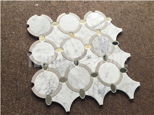 Carrara Water Jet Marble Glass Mosaic Round Wall Tile