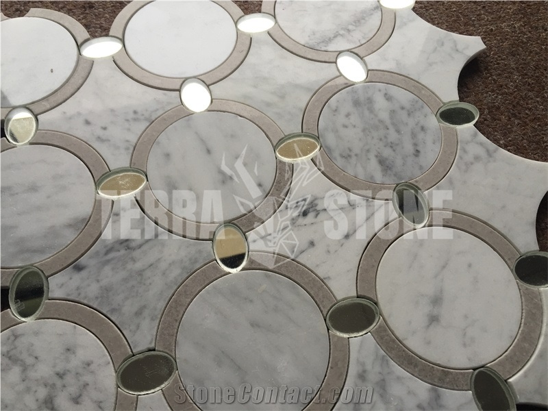 Carrara Water Jet Marble Glass Mosaic Round Wall Tile