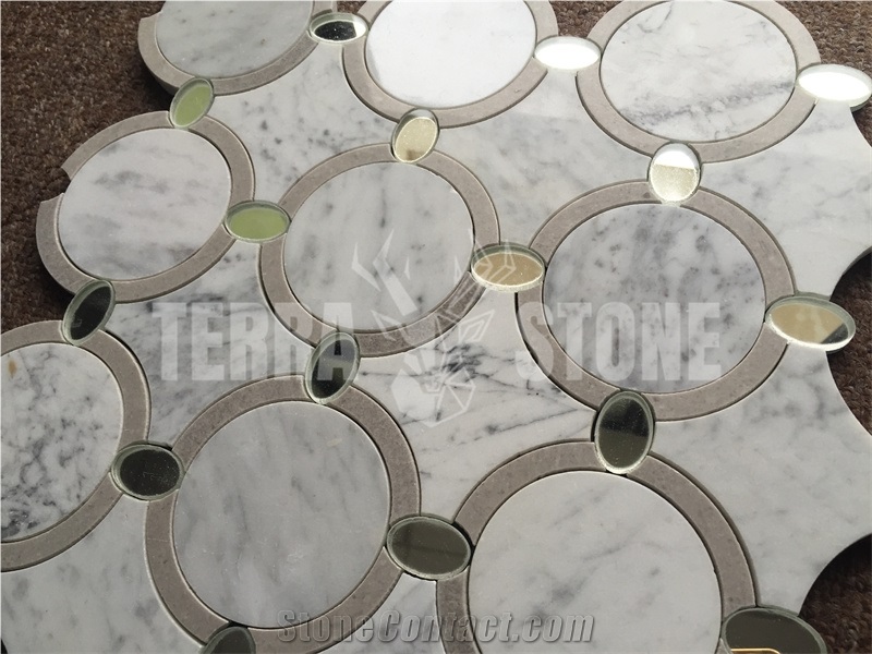 Carrara Water Jet Marble Glass Mosaic Round Wall Tile