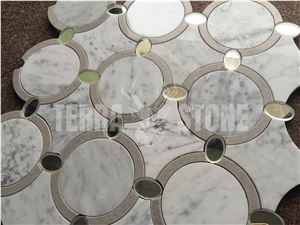 Carrara Water Jet Marble Glass Mosaic Round Wall Tile