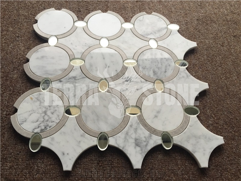 Carrara Water Jet Marble Glass Mosaic Round Wall Tile