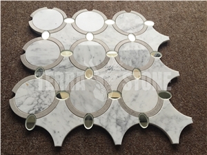 Carrara Water Jet Marble Glass Mosaic Round Wall Tile