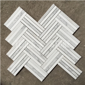 Carrara White Marble Double Herringbone Mosaic Tile For Wall