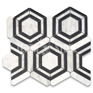 Carrara White Marble Hexagon Georama Geometric Mosaic Tile Carrara White Marble Hexagon Georama Geometric Mosaic Tile