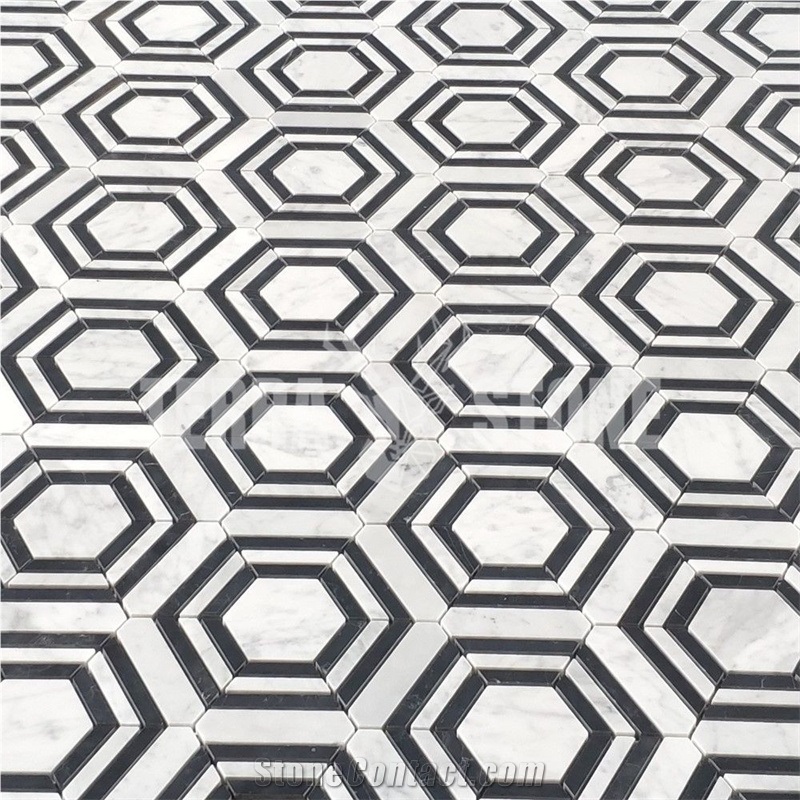 Carrara White Marble Hexagon Georama Geometric Mosaic Tile