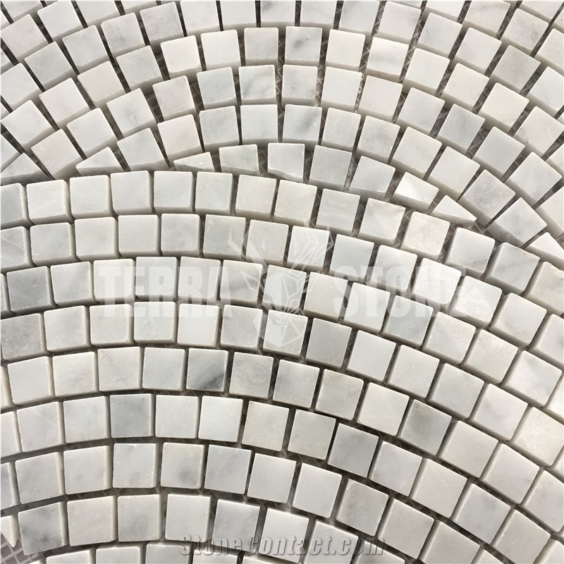 Carrara White Marble Mosaic Big Fan Pattern Fish Scale Tile