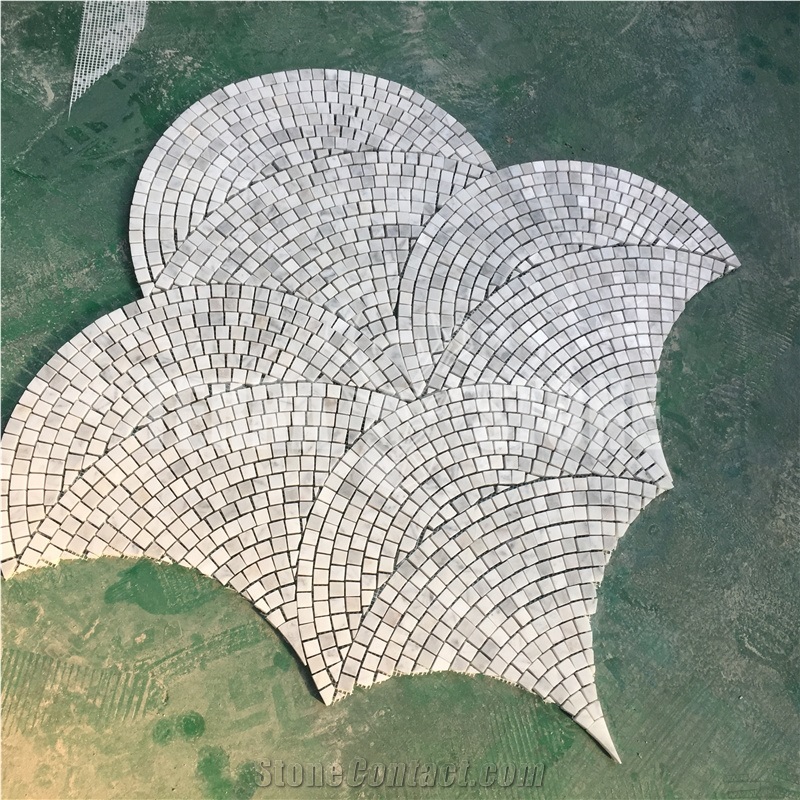 Carrara White Marble Mosaic Big Fan Pattern Fish Scale Tile
