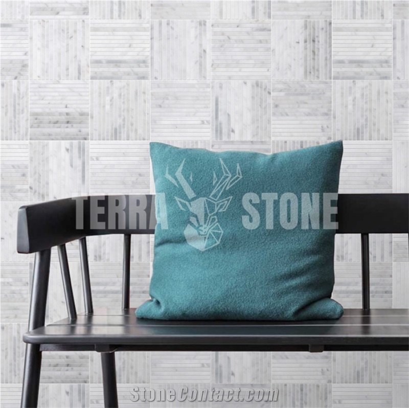 Carrara White Marble Mosaic Tiles Trips Pattern Backsplash