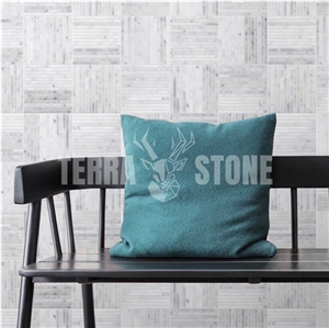 Carrara White Marble Mosaic Tiles Trips Pattern Backsplash