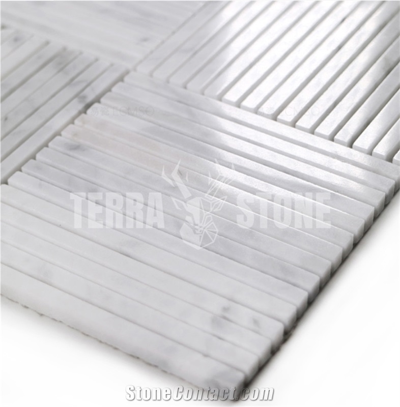 Carrara White Marble Mosaic Tiles Trips Pattern Backsplash