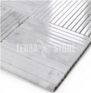 Carrara White Marble Mosaic Tiles Trips Pattern Backsplash