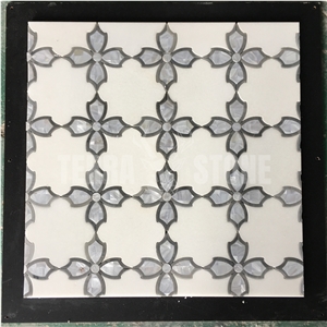 Carrara White Marble Waterjet Mosaic Mother Pearl Shell Tile
