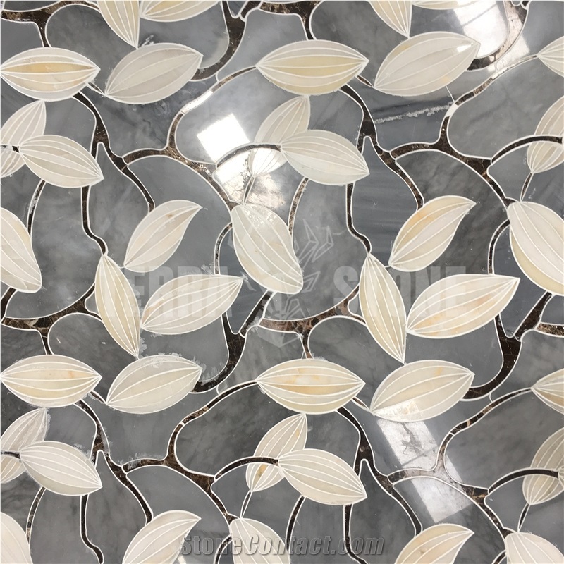 Carrara White Marble Waterjet Mosaic Mother Pearl Shell Tile